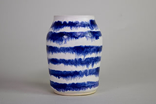 blue striped vase.