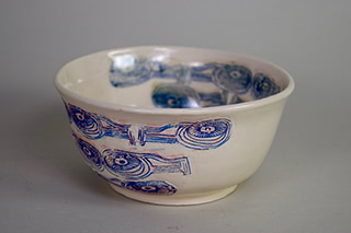 bowl with screen printed designs.